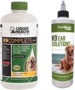 LIQUIDHEALTH Domácí zvířata K9 Kompletní 8- in-1 Multivitamin pro všechny psy a štěňata a K9 Ušní mycí roztoky - Doplněk pro zdraví zvířat Bundle pro společnou a imunitní podporu, Psí čištění uší - Made in USA