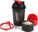 Shaker láhev, 16oz Protein Shaker Lahvičky s míchací koule, 3 v 1 Leak- proof GYM Shake Cup s práškem Storage & Pill Tray, Ideální pro cvičení, BPA zdarma Red