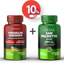 ORZAX Ginseng, 30% Ginsenosids 120 Vegabilní kapsle a Saw Palmetto 2000 mg 120 Zeleninové kapsle, Bundle