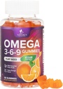 Omega 3 6 9 Gummies - Vegan Omega 3 dodatek Gummy - esenciální mastné kyseliny olej 369 Komplexní podpora srdce a mozku pro ženy, muži & Těhotenství, Ryby zdarma Non- GMO, Orange ochucené - 60 Gummies