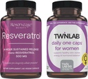 Reserved Beauty Resveratrol 500 mg - Sustainate -Release Trans- Resveratrol - Vegan Antioxidant Supplementary for Brain & Heart Health 60 Capsules & Twinlab TWL Women 's Daily One 60 ct