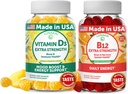 Lunakai Vitamin D3 a Vitamin B12 Gummies Bundle - Imunita, Kostní a Mood Support VIT D3 2000IU Dodatek - 3000mcg Metylkobalamin Vysoký Absorpční energie Gummy - 30 dní Dodávka
