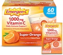 Emergen- C 1000mg vitamin C prášek pro denní imunitní podporu kofein zdarma vitamín C doplňky se zinkem a mangan, B vitaminy a elektrolyty, Super Orange Flavor - 60 Počet / 2 Měsíční dodávky