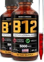 Vitamin B12 Sublingvální tekuté kapky 5000 mcg - Vegan methyl B-12 dodatek pro energii a focus - B 12 Vitamin pro ženy a muže - Rychlá absorpce methylkobalaminu - 120 Servings - 4 fl oz