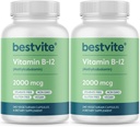 BESTVITE vitamin B12 (methylkobalamin) 2000mcg (480 Vegetariánských kapslí) (2 x 240) (methyl B12) - No Stearates - Vegan - Non GMO - gluten bez