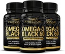FREZZOR Omega 3 Black for Joint Care & Comfort - Nový Zéland Green Lipped Mussel Oil Capsules; 53x Vyšší potence s UAF1000 + Super Antioxidant, No Fishy After taste, 60 Počet (balení po 3)