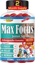 Max Focus Junior - Kids Focus & Calm Gummies CLAS124; Calming & Attention Supplement for Kids & Teens with Ashwagandha CLAS124; Brain Vitamíny CLAS124; Vegan, Non- GMO, 60 Gummies