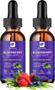 Elderberry Sirup 124; Organic Quercetin Black Elderberry Liquid Drops for Kids & Dospělí 124; Sambucus Elderberry Extract with Vitamin C, D3, Zinek C124; Vegan, gluten zdarma, 2 Pack