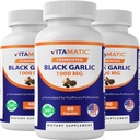 Vitamatic 3 Pack fermentovaný černý česnek extrakt 1000 mg 60 Kapsle - Non- GMO, gluten zdarma - (Celkem 180 Kapsle)