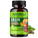 NATURELO Vegan doplněk železa s vitamínem C a organické celé potraviny - Jemné železné pilulky pro ženy a muže se železnou nedostatečností včetně těhotenství, anémie a vegan diety - 90 Mini kapsle