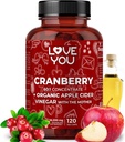 Love You Cranberry 60: 1 Extract + Organic Apple Cider ocet - Max Strength 36,200 mg Ekvivalentní - 120 Vegan Kapsle - Močové Tract & Digestive Support