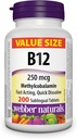 Webber Naturals Vitamin B12 250 mcg Methylkobalamin, 200 Sublingválních tablet