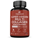 Zdravé Wellness Super- Absorb Multi kolagen pilulky (typ I II III V X) Organic Byliny & Bioperin - Vlasy, kůže, nehty - Hydrolyzované Peptidy Protein doplněk pro ženy a muže (90 Kapsle)