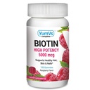 YUM-V 's Biotin Gummies - High Potency Biotin Vitamins 5000 mcg - Natural Raspberry Flavor Hair Vitamins - Košer Vlasová kůže a nehty Gummies (100 Počet)