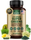 Organické Super Zelené Superfood Kapsle Dodatek - Spirulina, Chlorella, Wheatgrass, Kapusta, Sulforaphane, Antioxidanty - Gut Health, Digestion, Energie, Podpora imunity - 120 Veganské Kapsle