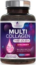 Multi kolagen doplněk 2400 mg - Typy I, II, III, V & X Multi kolagen Peptidy pilulky pro ženy a muže, Hydrolyzované kolagen doplňky, vlasy, kůže, hřebík, a společná podpora doplněk - 120 Kapsle