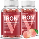 Vegan Železné gumy dodatek - Multivitamin dodatek s vitaminem C, A, B & zinek - Zdravotní krev a energie podpora pro nedostatek železa, anémie, Ne po chuti - Peach Flavor 2 Balení