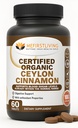 Me First Living Ceylon Cinnamon 1000mg, 100% Certified Organic Ceylon Cinnamon, Non- GMO, True Cinnamon, Metabolismus Podpora, Antioxidant - 60 Tablety