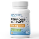 Puregen Labs Ferrous Sulfath 325 mg (65 mg Elemental Iron) High potency Iron Supplementary 124; Žádné umělé barevné přísady - 200 Tablet Made in USA