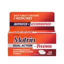 Motrin Dual Action with Tylenol, Ibuprofen & Acetaminophen Fast- acting Dual Action Pain Reliever for Minor Aches & Pains, Ibuprofen (NSAID) 125 mg & Acetaminophen 250 mg, 120 ct