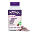 Natrol Fast Disold Vitamin D3 2000 IU, Dietní dodatek pro kosti a společné zdraví, Kostní Supplement, 90 Tablety, 90 Day Supply