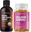 HVASU NUTRITION Organic Black Seed Oil Liquid + Collagen Gummies Bundle