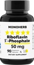 MoNOHERB Riboflavin 5 '- Fosfát 50 mg - 90 Vegetariánských kapslí - Bioaktivní vitamin B2 - Vyrobeno v USA