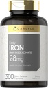 Carlyle Easy Iron Supplement pro ženy a muže 124; 28mg Iron 124; 300 Kapsle 124; jako Ferrous Bisglycinate 124; Non- GMO a gluten zdarma