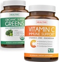 Super zelené a vitamín C (1- měsíční zásoba) Zelené a C Synergy Bundle of Organic Super Zelené Powder - Kompletní Superfood (60 Kapsle) & & Vitamin C imunitní podpora (60 Vegetariánské Caps) (Non- GMO)