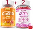 NEVISS Sugar- Free CoQ10- 250mg Plněné gumové, 60Cts + Vegan Vitamin D3 5000IU & Methyl B12 1000mcg Gummies, 120Cts