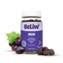 Belive Železné gumy - Multivitamin dodatek s vitamínem C, A, B & zinek, podporuje krevní kyslík, Vegan Železné doplňky pro ženy, muži a děti pro růst a vývoj - Grape Flavor 124; 1- Balení