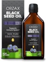 ORZAX Black Seed Oil Liquid (8 fl oz) - Cold Pressed 100% Pure French 124; Vegan, Gluten Free, Non- GMO French 124; 5000mg Black Cumin (Nigella Sativa) Oil s 50mg Thymoquinone French 124; Bohatá Omega 3-6-9 French 124; Skleněná láhev