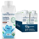 KATE FARMS Organic Pediatric 1.2 High Calorie Chocolate Nutrition Shake, 12g Protein, 27 Vitamíny a minerály, náhrada jídla, 8.45 oz (12 balení)