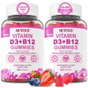 NEVISS 2Pack Vegan Vitamin D3 + Vitamin B12 Gummies, High Potency D3 5000IU & 1000 mcg Metylovaný B12, Vitamin D3 a B12 pro dospělé, Podpora zdraví kostí, Imunity & Energy dodatek, 120 Počet