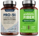 Vitamín Bounty Pro- 50 Probiotika & Prebiotická Fiber Bundle: 13 Strains, 50 Miliardy CFU, Digestive & Gut Health Support, Zpožděné uvolnění Kapsle - 90 Kapsle Celkem pro muže a ženy