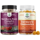 Svazek extra síly Hawthorn Berry Kapsle - Extract Digestion and Heart Health Supplement a kurkumové gumy pro dospělé Peach Flavor - Extra síla Společná podpora gumy