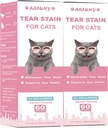2 Balíčky Tear Stain dodatek pro kočku - Zabraňte a vyřaďte kočky Tear Stains - 60ML Cat Tear Stain Remover Kapky pro oční zdraví, imunitní systém - s brusinkou, Marshmallow & Vitamíny - Losos