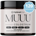Optimální Prime - MUUU Bovine Colostrum dodatek a Superfood Powder for Gut Health, Nafukování, Imunitní podpora, Vlasy, Kůže, a nehtů bez příchutí, 120 Služeb