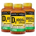 MASON NATURAL Vitamin D3 25 mcg (1000 IU), Bone & Imunitation Support, from Fish Jaterní Oil, 60 Softgels (Balení po 3)