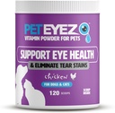 Pet Eyez Vitamin Prášek pro zvířata v zájmovém chovu - Podporuje oční zdraví a snižuje slzu Stavění - 100% přírodní potraviny Topper pro psy a kočky se Superfoods, Antioxidants & Nudents - Kuřecí ochucení - 120 Scoops