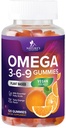 Omega 3 6 9 Gummies - Vegan Omega 3 dodatek Gummy - esenciální mastné kyseliny olej 369 Komplexní podpora srdce a mozku pro ženy, muži & Těhotenství, Ryby zdarma Non- GMO, Orange ochucené - 120 Gummies