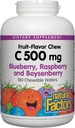 Přírodní faktory, Děti Žvýkací vitamin C 500 mg, podporuje imunitní zdraví, kosti, zuby a žvýkačky, borůvky, Maliny a Boysenberry, 180 Počet (balení po 1)