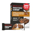MUSASHI Protein Crisp Bar, 20g Protein, 4g Celkem Sugars, Vanilla & Karamel, Post Workout a Snack On The Go, 12 Pack of 2.1oz (60g) Bary