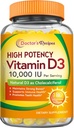Lékařské recepty Vitamin D3 10000 IU, Kosti, zuby, a imunitní podpora, Non- GMO, No Gelatin, Gluten nebo Soy, 90 Days Supply, 180 Vegetariánské Softgels