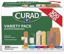 CURAD tříděné obvazy Variety Pack, 300 Počet, 6 Styly včetně antibakteriální, vodotěsné, Sheer, Plastové, Těžké Duty & Flex-Fabric, Chrání škrabky, Kusy & Burns, Latex- zdarma