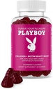 Playboy - Kolagen + Biotin Beauty Boost Gummies pro vlasy, kůže, nehty a řasy (60 Gummies) - Malinový ochucený Biotin & Collagen dodatek pro ženy a muže - Non- GMO, gluten zdarma, Nut Free Gummy