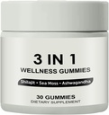 3 v 1 Gummies, 3 v 1 Shilajit Gummies for Men, Pure Shilajit Wellness Gummies (Shilajit + Sea Moss + Ashwagandha), Shilajit Gummies for Men, Non- GMO