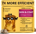 Omega Wild Aljašský losos Fish Oil 90 ct Soft Chews for Dog - Anti Itch & Coat + Alergics Support, with Kelp, Biotin, Vitamíny, Zinek - Pomáhá Itchy Skin, Psí alergie, Může snížit vypouštění