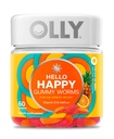 OLLY Hello Happy Gummy Worms, Mood Balance Support, Vitamin D, Saffron, Dospělý Žvýkací doplněk, Tropické Zing - 60 Počet
