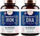 WINDSOR BOTANICALS Prenatální DHA a železné pilulky pro ženy s kyselinou listovou - Prenatální vitamin Bundle